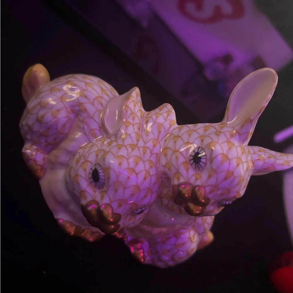 Herend hand painted first edition butterscotch rabbits with gold accents - Picture 3 of 8